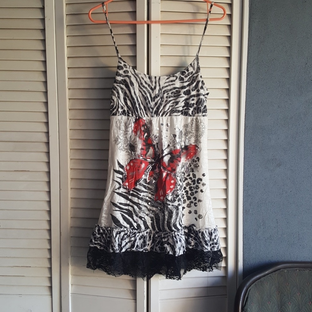 Black and white zebra print butterfly dress